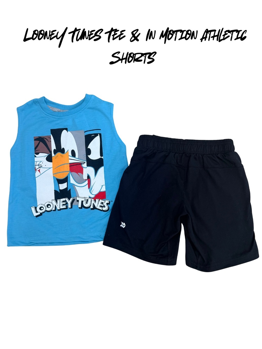 Warner Bros. Turquoise Looney Tunes Sleeveless Tee & Black Athletic Shorts